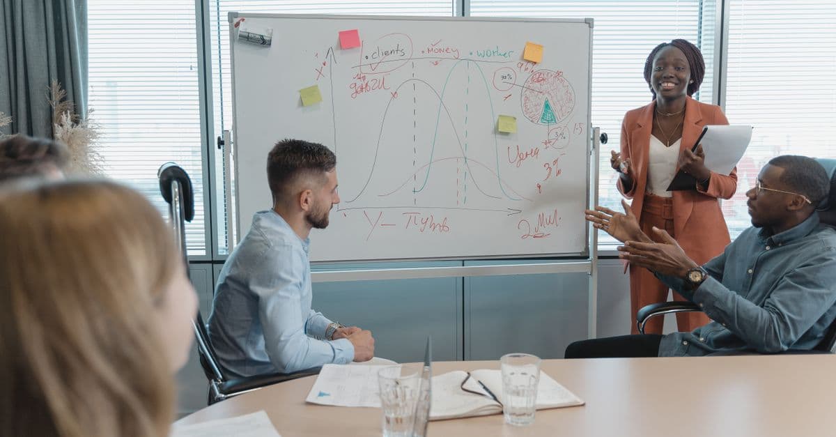A team mapping a learning strategy on a whiteboard
