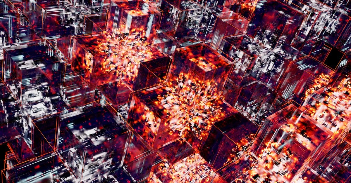 An abstract glowing network of cubes